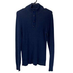Express Men's Sweater Small Blue Ribbed Cotton Button-Up Pullover